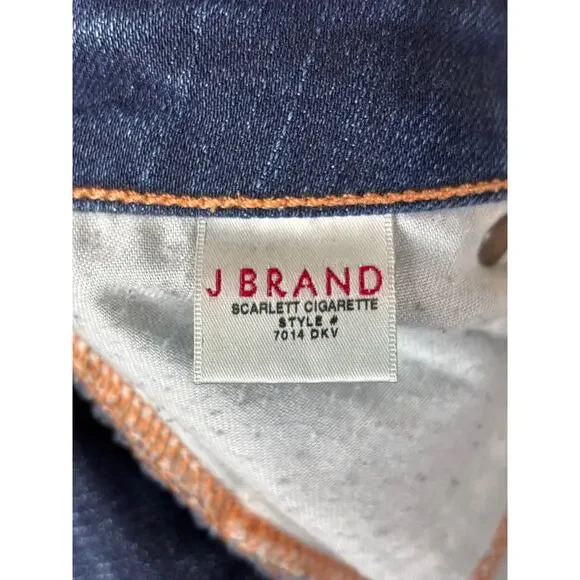 j brand jeans cigarette leg J Brand Women's 28 Blue Scarlett Cigarette Straight Leg Split Knee Denim  Jeans